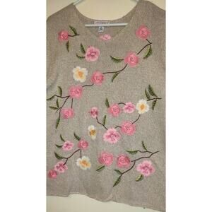 Appleseeds Sweater Linen Blend Oatmeal Beige Limited Edition Embroidery Sz XL